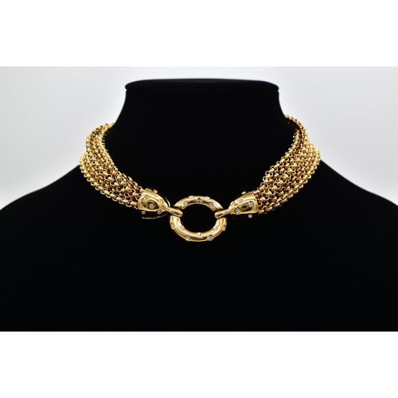 Givenchy Vintage 16.5" Multi-Chain Collar Necklace Gold Chunky Signed 80s BinBN